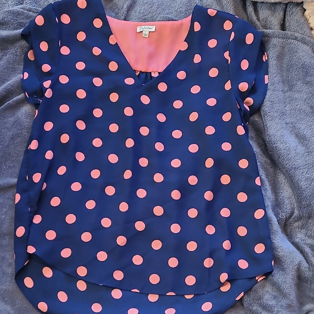 Lily White Blue and Pink Polka Dot Kids Blouse
